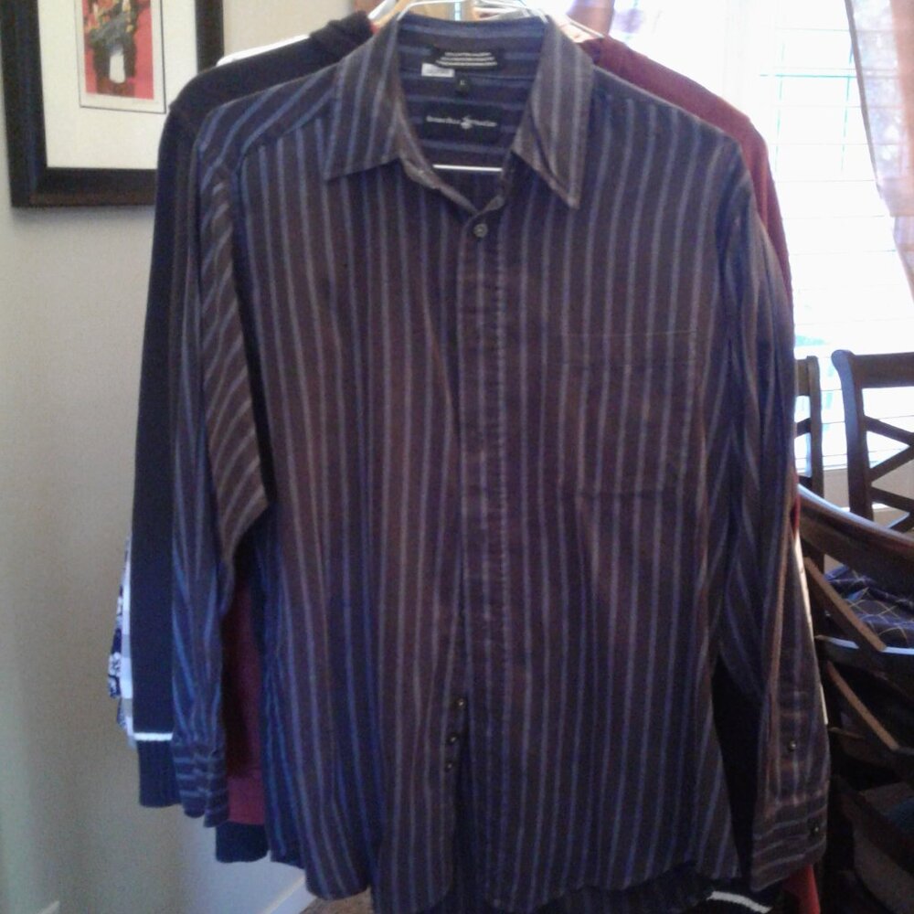 men's Beverly Hills Polo Club blue stripe dress shirt large